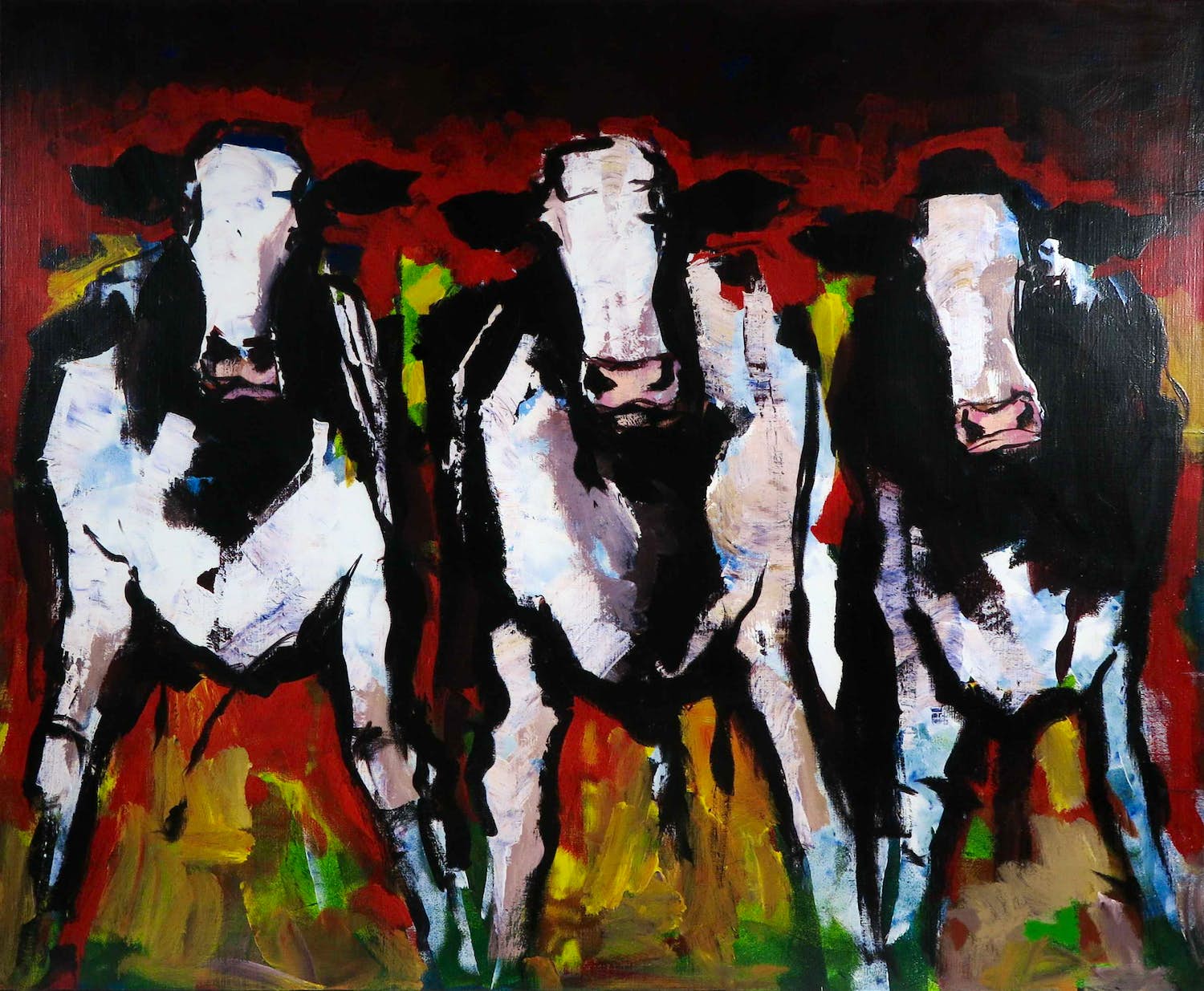 Frits van Eeden - Giclée op doek, Koeien trio verkocht voor € 1!