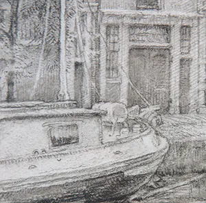 Willem Gerard Hofker - Potlood en pastelkrijt, Herengracht-Roomolenstraat - Ingelijst kopen? Bied vanaf 1200!