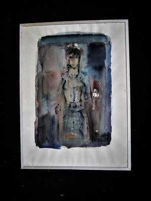 Niet of onleesbaar gesigneerd - Collectie Simon Carmiggelt - Groot Aquarel "Staande vrouw" kopen? Bied vanaf 10!