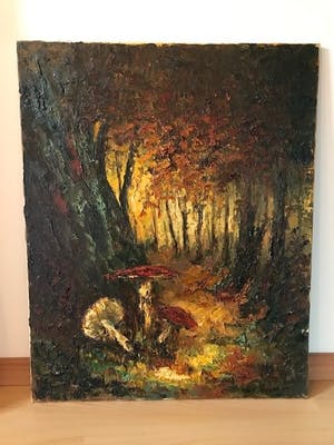 Peter Brouwer - Padestoelen in het bos olieverf op canvas kopen? Bied vanaf 75!