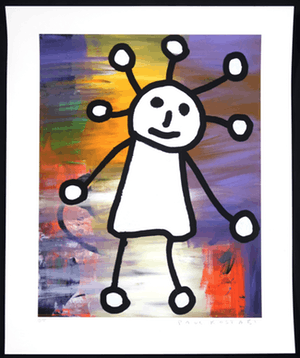 Paul Indrek Kostabi - Zeefdruk, Figuur tegen kleurrijke achtergrond kopen? Bied vanaf 1!