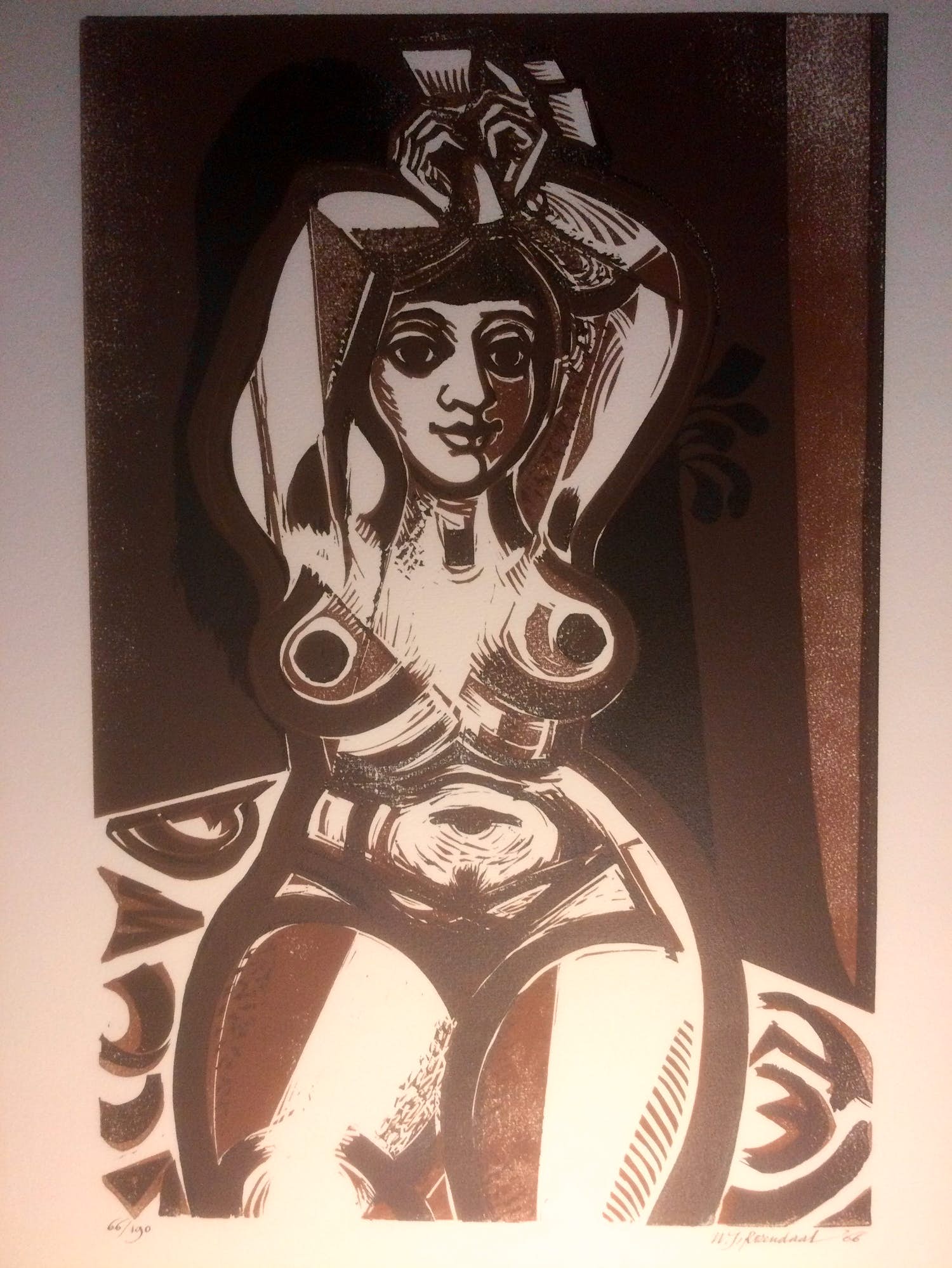 Willem Rozendaal - Lino snede 3 kleuren naakt 1966. verkocht voor € 70!