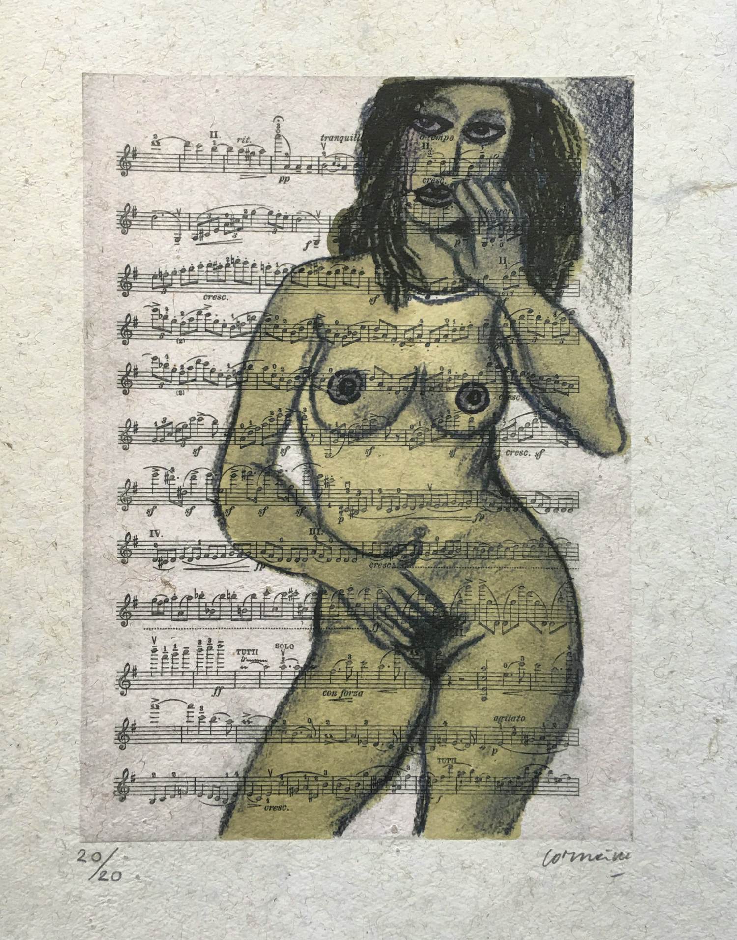 Corneille - zeefdruk "Naakt op muziekpapier" kopen? Bied vanaf 125!