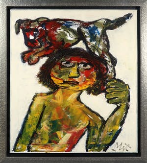 Martin van Wordragen - Olieverf op doek, Jongen met pup - Ingelijst kopen? Bied vanaf 300!