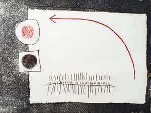 Marije Romme - Ets: 'Pijl met tekens' verkocht voor € 35!