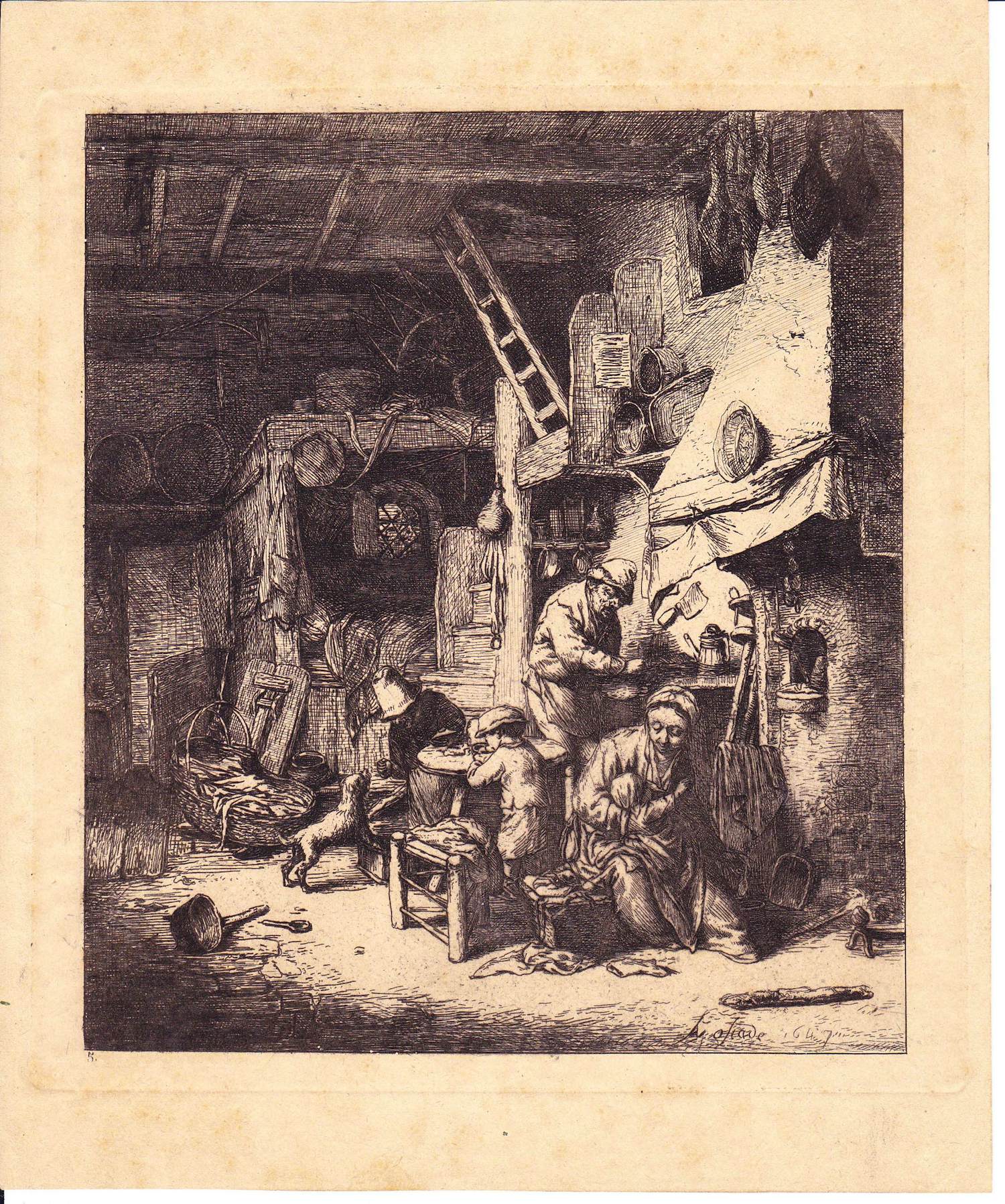 Adriaen van Ostade - Boerengezin in interieur naar Van Ostade kopen? Bied vanaf 40!