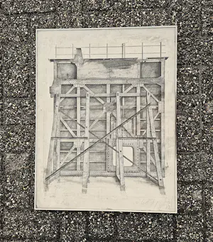 Siet Zuyderland - Fraai gedetailleerde potloodtekening "facade" ingelijst - gesigneerd kopen? Bied vanaf 57!