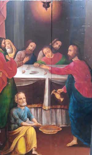 Niet of onleesbaar gesigneerd - Russisch paneel , de voetwassing, 18 de eeuw verkocht voor € 1!