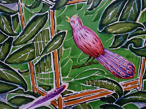 Hans van Dokkum - Fraaie handgekleurde Linosnede "tropische vogel" - zeer kleine oplage (9) kopen? Bied vanaf 36!