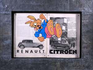 Jan Bollaert - Acryl op papier, Renault Citroën - Ingelijst verkocht voor € 1!