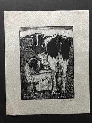 Jan Mankes - Houtsnede Koemelkster kopen? Bied vanaf 245!