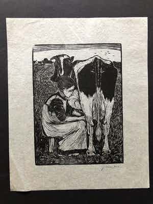 Jan Mankes - Houtsnede Koemelkster verkocht voor € 245!