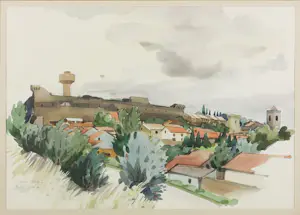 Gerrit Neven - Aquarel op papier, Courthezon - Ingelijst kopen? Bied vanaf 100!