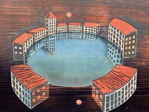 Willem de Vries - Houtsnede - 'Settlement' - 1999 (Kleine oplage) kopen? Bied vanaf 70!