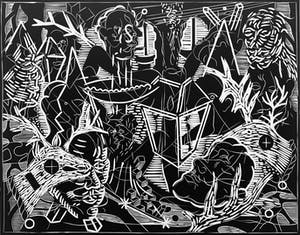 Thomas van der Linden - linosnede - 'Catacombe des inconnues' - 1985 kopen? Bied vanaf 75!