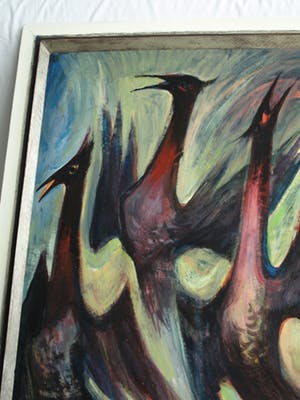 Buy Klaas Pijlman - Olieverf op board , “Vogels” - ingelijst – 1961? Bid from 50!