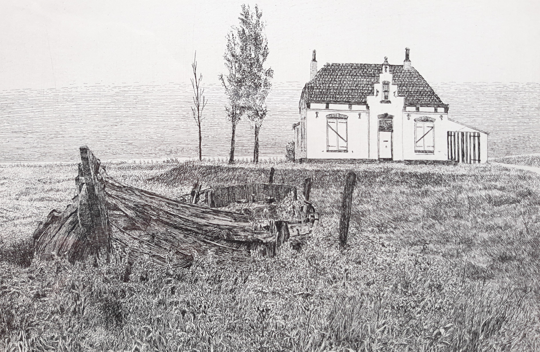 Han van Hagen - Scheepswrak bij huis, ets (prachtig ingelijst) kopen? Bied vanaf 75!