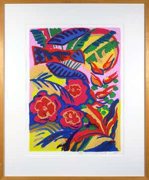 Frank Rosen - Zeefdruk, Tahiti hibiscus - Ingelijst verkocht voor € 35!
