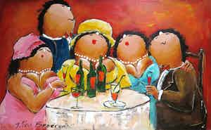 Theo Broeren - Acryl op doek, Een fijne avond (Zeer groot) verkocht voor € 1!