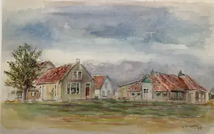 Ger Sluijter - Terschelling - dorpsgezicht - aquarel - gesigneerd kopen? Bied vanaf 40!