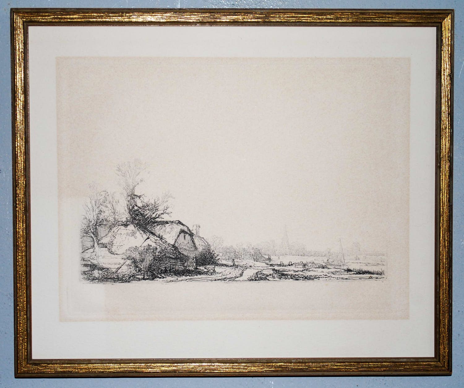 Rembrandt van Rijn - Boerderijen aan een vaart - ets verkocht voor € 75!