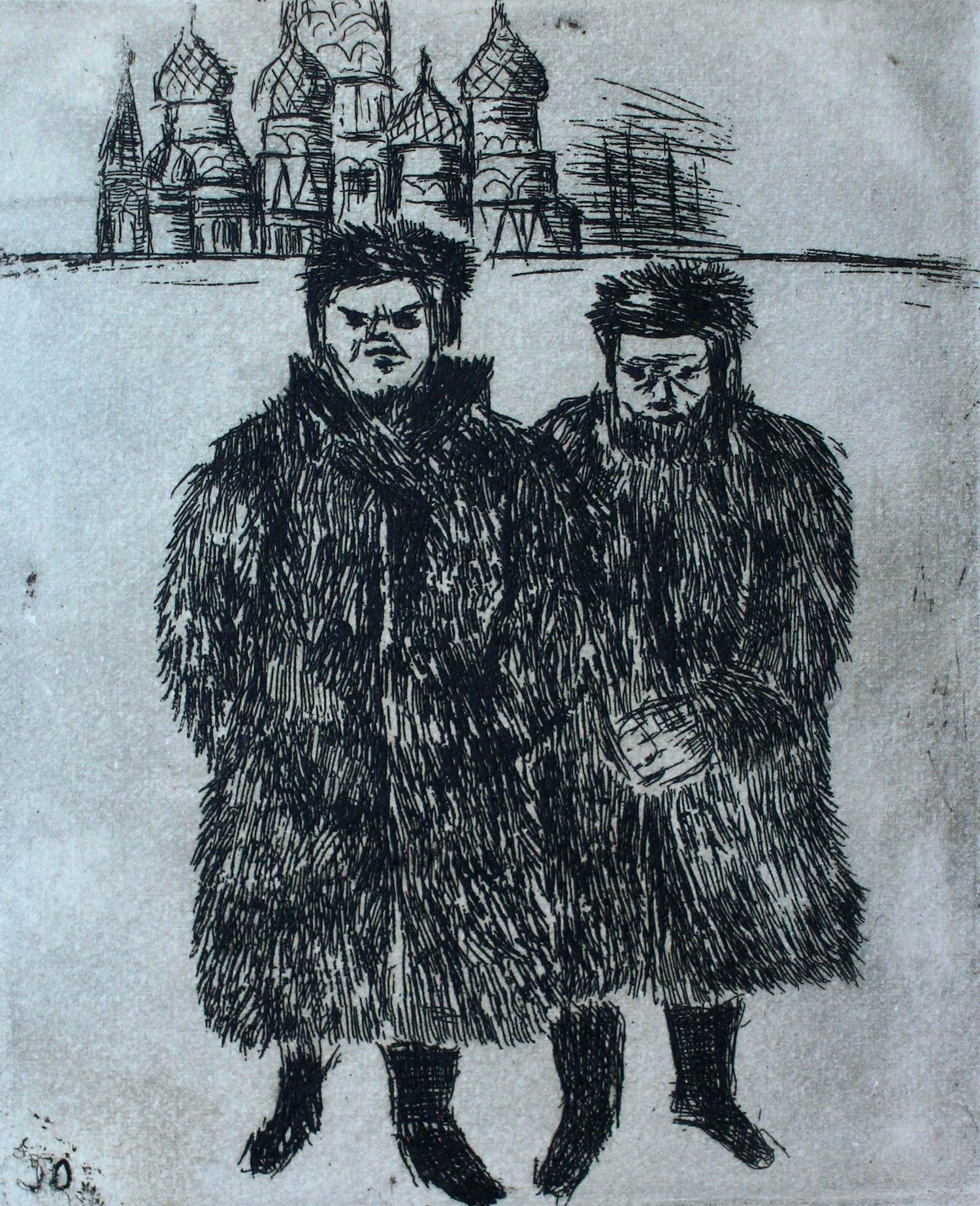 Buy Jeanne Bieruma Oosting - Ets: 'twee russen op het rode plein' unieke gesigneerde ets!!!! - 1970? Bid from 250!