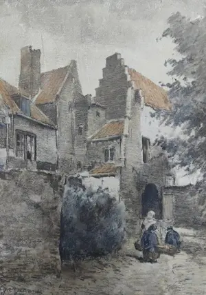 Johannes Josephus Garjeanne - Dorpsgezicht met vrouw en kind kopen? Bied vanaf 1!