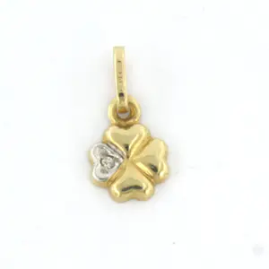 14k bicolour gouden hanger in een vorm van klavertje vier met diamant kopen? Bied vanaf 50!