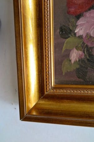 Maria Van Lent - Boeket Wilde Rozen met Clematis - In verguld zware houten lijst kopen? Bied vanaf 1!
