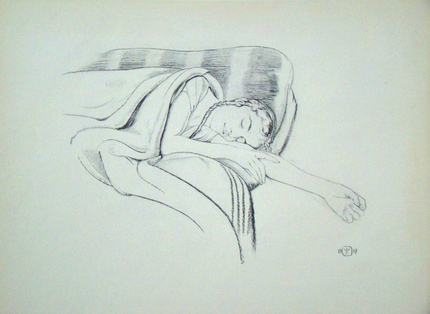 Walter Sauer - Jonge vrouw slaapt, 1930 - Offsetlithografie, gesigneerd kopen? Bied vanaf 100!