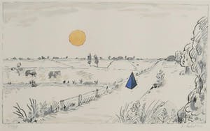 Pieter Holstein - Landschap met blauwe piramide kopen? Bied vanaf 60!