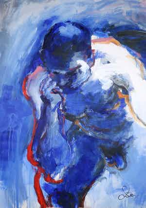 Franscz Witte - Acryl op papier, Z.T, Zittende man naakt verkocht voor € 100!