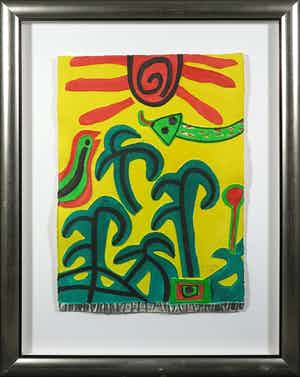 Corneille - Aquagravure op handgeschept papier, Les plantes au soleil - Ingelijst (Groot) verkocht voor € 400!