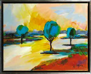 Gerda Elfring - Olieverf op doek, Landschap met bomen - Ingelijst verkocht voor € 1!