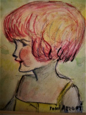 Toni Arzoni - Leeuwarden 1930 - Gesigneerd Art-Deco miniatuur Pastel "Meisje in geel jurkje" kopen? Bied vanaf 10!