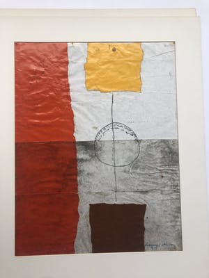 Hannes van Es - Abstracte compositie met geel vierkant kopen? Bied vanaf 145!
