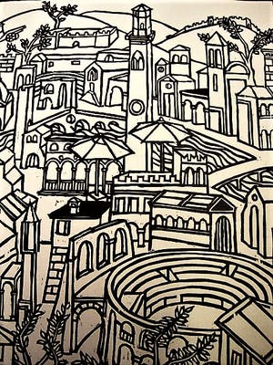 Renzo Sommaruga - Grote Houtsnede - Zeer kleine oplage (25) - Stadsgezicht Verona - gesigneerd kopen? Bied vanaf 49!