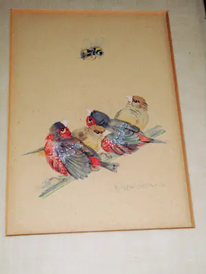 Karl Schicktanz - Aquarel - Vogeltjes op stok met Bij kopen? Bied vanaf 60!