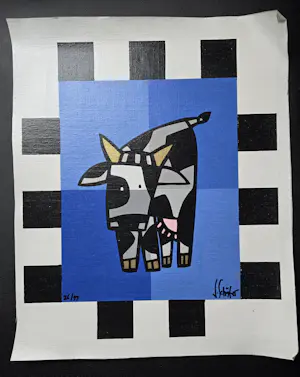 Buy Jacqueline Schäfer - Lot van 4 koeien zeefdrukken? Bid from 100!