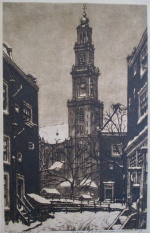 Cornelis Brandenburg - Ets Westerkerk Amsterdam kopen? Bied vanaf 50!