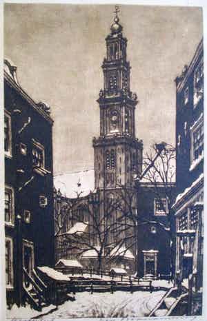 Cornelis Brandenburg - Ets Westerkerk Amsterdam verkocht voor € 50!