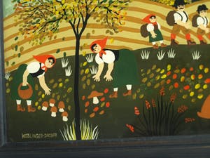 Renate Koblinger-Drobar - Achterglasschildering , Op een mooie herfstdag.. – ingelijst – ca 1980 kopen? Bied vanaf 45!