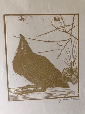 Jan Mankes - Houtsnede kleine kraai kijkend naar mugje - Gesigneerd - 1918 kopen? Bied vanaf 425!