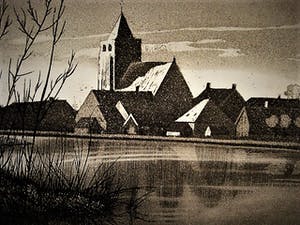 Arend Hendriks - Circa 1930 - verstilde droge naald Ets "Ochtend bij Ouderkerk a/d Amstel" kopen? Bied vanaf 30!