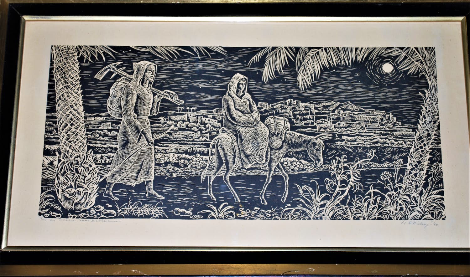 Herman Bieling - En zij trokken naar Bethlehem - grote houtsnede -1940 verkocht voor € 75!
