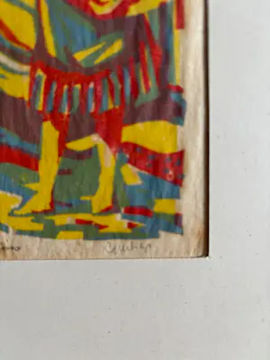 Geert Geerligs - linosnede met kleurrijk havengezicht met personen bij kade kopen? Bied vanaf 35!