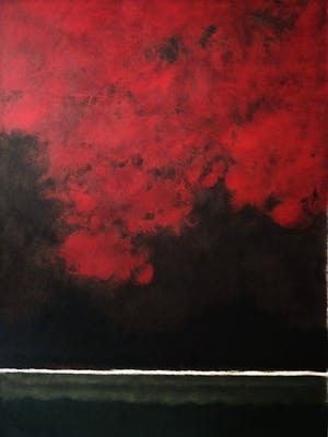 Niet of onleesbaar gesigneerd - Fascinerende Gouache "Rode Lucht boven lage Horizon" gesigneerd 1992 kopen? Bied vanaf 1!