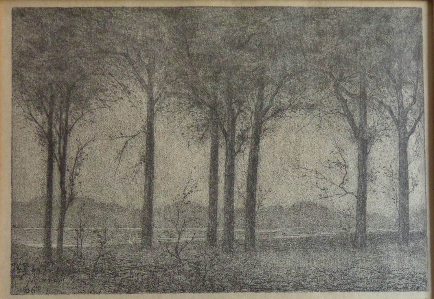Simon Moulijn - BOMEN NAAST DE RIVIER / ZW-W LITHO / 22x29cm / 1906 / PASSE-PARTOUT kopen? Bied vanaf 25!