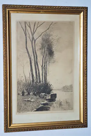 Willem Steelink (jr.) - Eenden langs de waterkant - handgesigneerde ets - kopen? Bied vanaf 35!