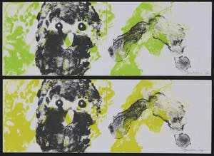 Jef Diederen - Twee litho's, figuur in geel en groen kopen? Bied vanaf 1!